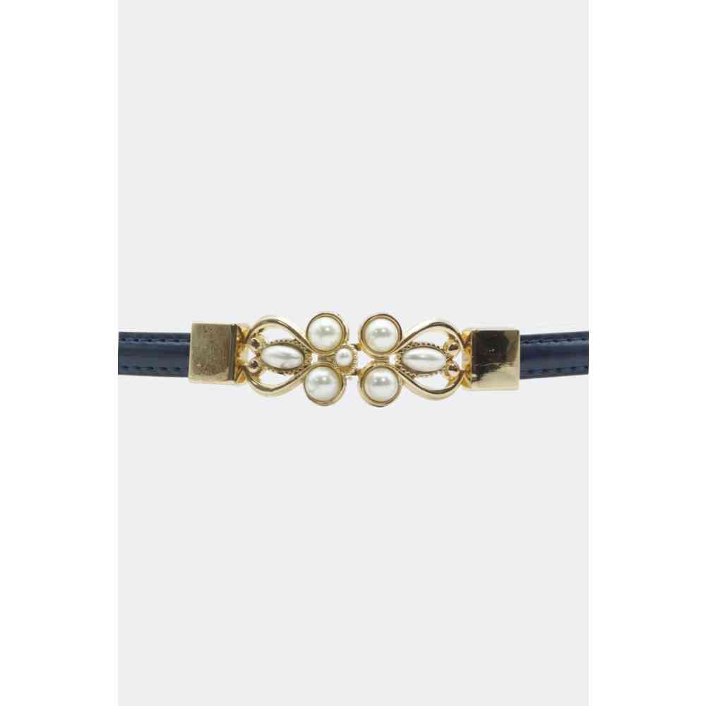 Voodoo Vixen - Pearl Buckle Adjustable Skinny Taille riem - Donkerblauw
